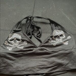SHEIN Black Skull Bikini Top